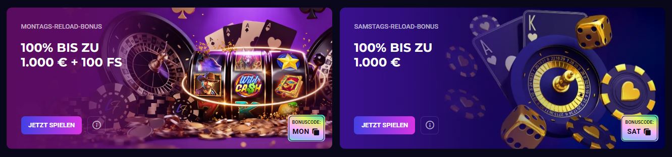 Wöchentliche Reload-Boni bei Lucky7even nutzen und bis zu 1000 Euro plus 100 Freispiele gewinnen
