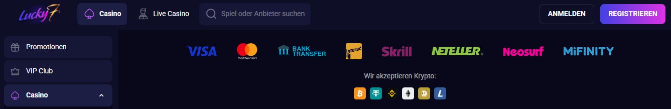 Nutze sichere Zahlungsmethoden von Visa bis Kryptowährungen